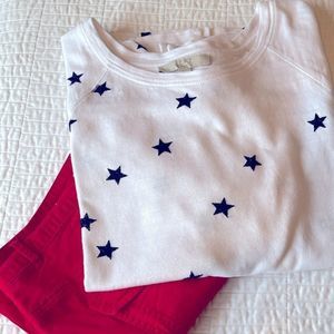 LOFT Plus Short Sleeve Navy Blue Star Stitched Top